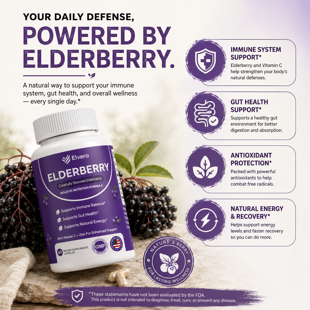Elvera Gut Support Complex with Elderberry, Zinc & Vitamin C